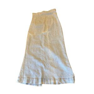 Han Queen Light Denim High-Waisted Midi Skirt With Back Slit & Zipper Closure